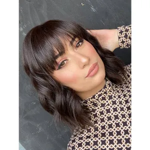 16" Luxe Silk Top Wig #4 Dark Brown Wavy w/ Wispy Bangs