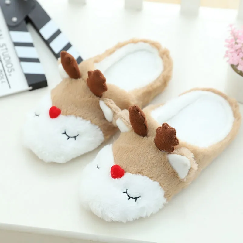 Animal Slippers Cute Elk Plush Indoor Home Female Slippers Cartoon Home Cotton Slippers Moose UGG Style