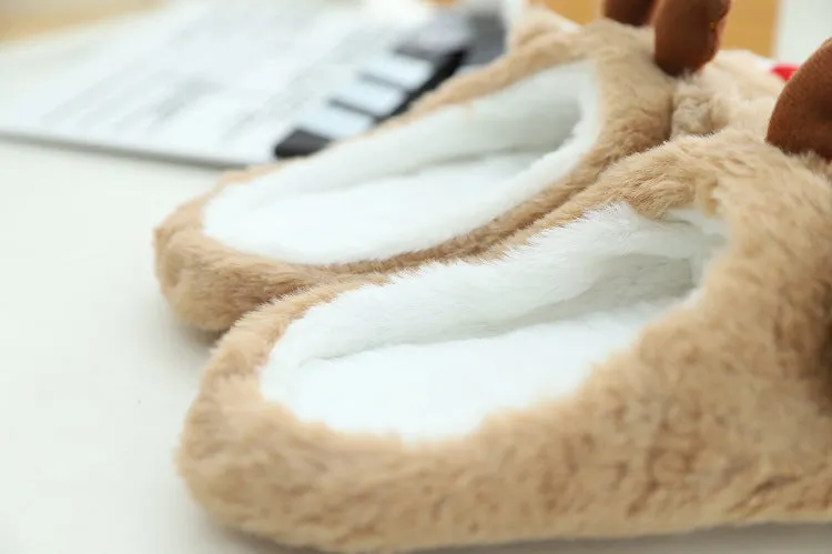 Animal Slippers Cute Elk Plush Indoor Home Female Slippers Cartoon Home Cotton Slippers Moose UGG Style