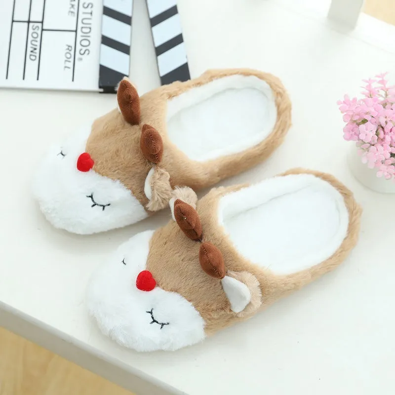 Animal Slippers Cute Elk Plush Indoor Home Female Slippers Cartoon Home Cotton Slippers Moose UGG Style