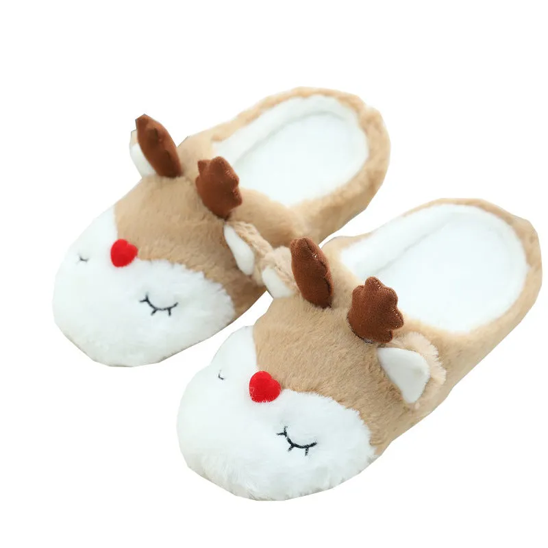 Animal Slippers Cute Elk Plush Indoor Home Female Slippers Cartoon Home Cotton Slippers Moose UGG Style