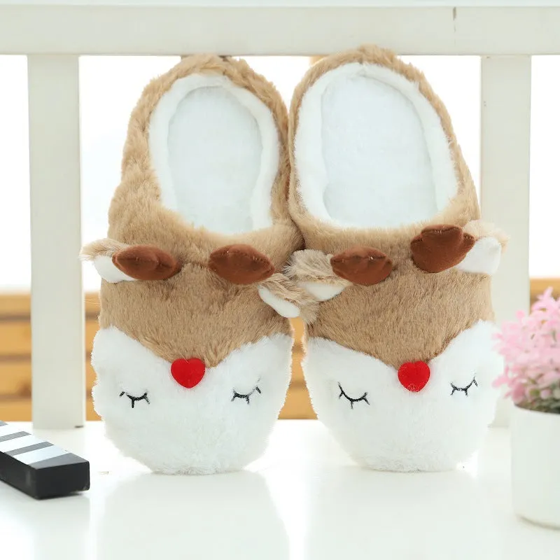 Animal Slippers Cute Elk Plush Indoor Home Female Slippers Cartoon Home Cotton Slippers Moose UGG Style