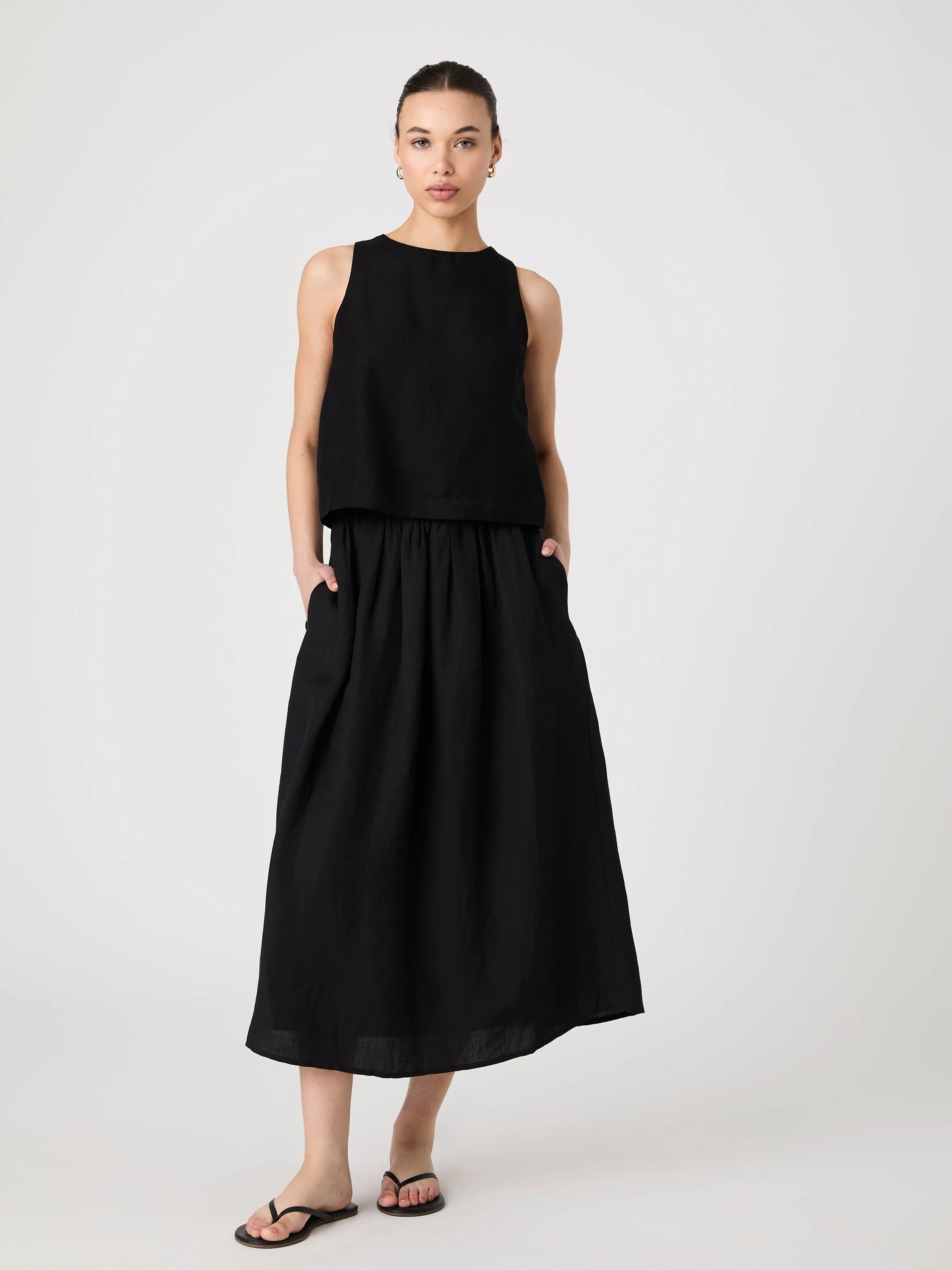 Birdie Linen Midi Skirt