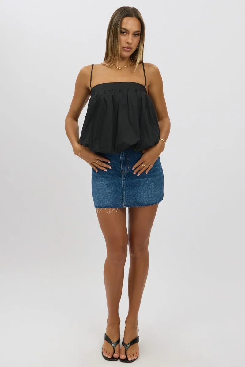 Black Bubble Cami Top Sleeveless Balloon Lined