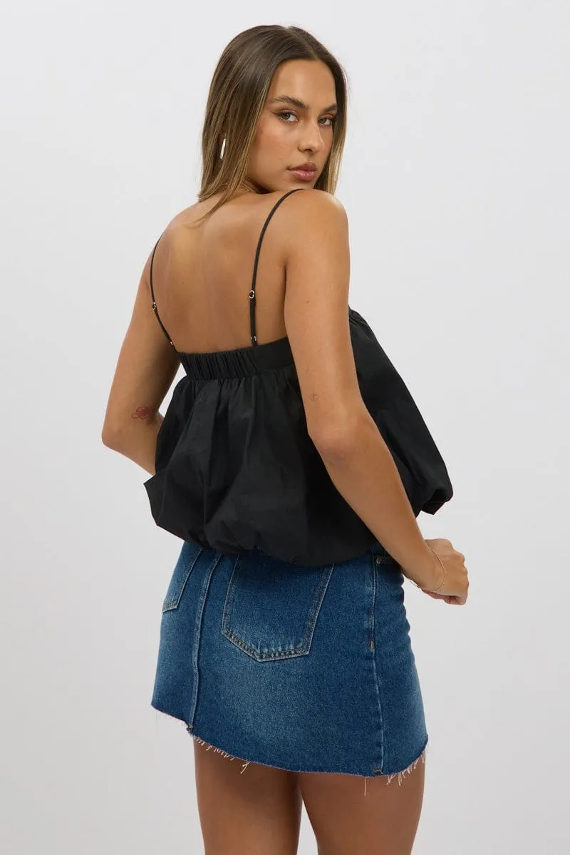 Black Bubble Cami Top Sleeveless Balloon Lined