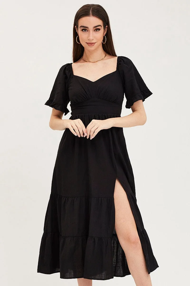 Black Bust Dress Short Sleeve Maxi