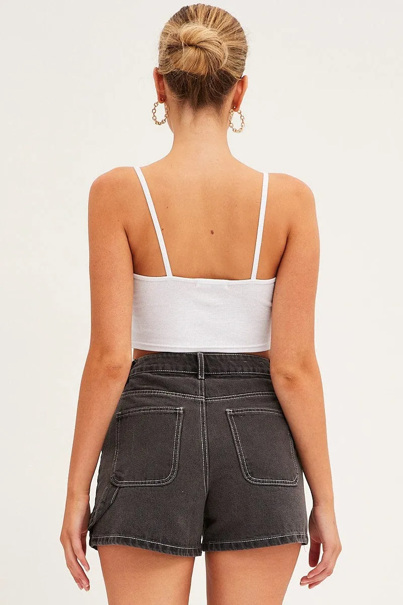 Black Carpenter Denim Shorts High Rise