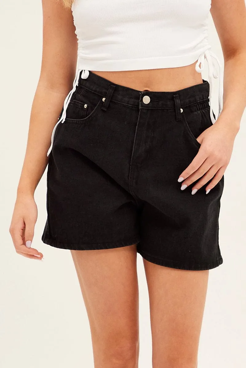 Black High Waist Denim Shorts Relaxed
