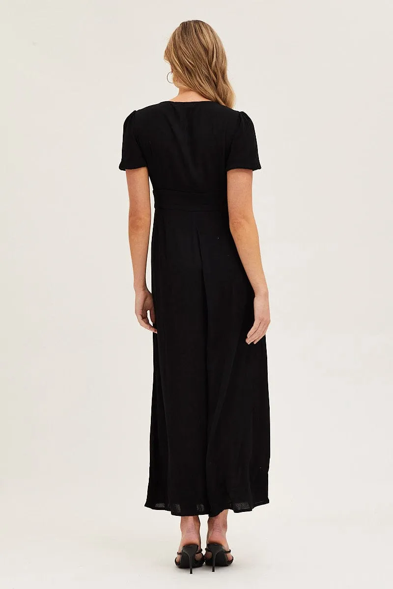 Black Jumpsuit Long Sleeve V Neck