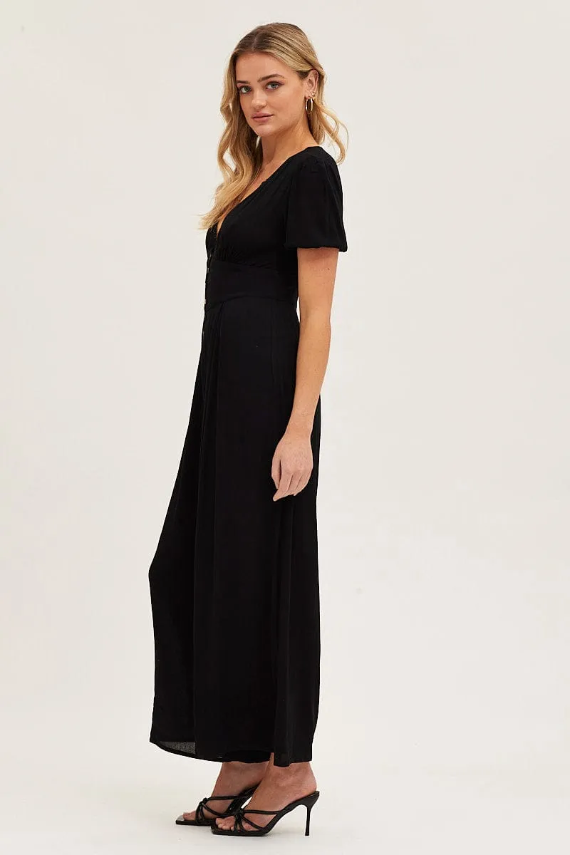 Black Jumpsuit Long Sleeve V Neck