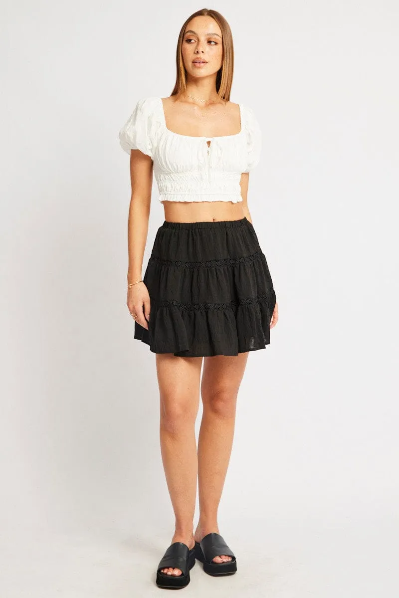 Black Skater Skirt Tiered High Rise Mini Lace Insert