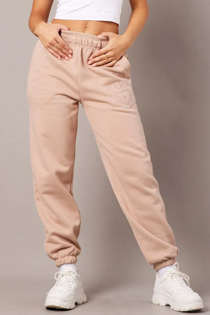 Brown Track Pants High Rise