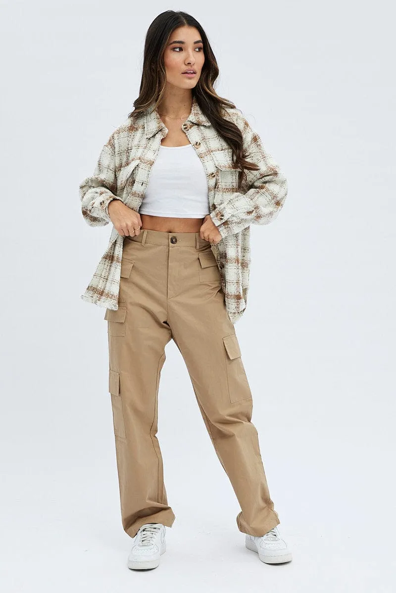 Camel Cargo Pants High Rise