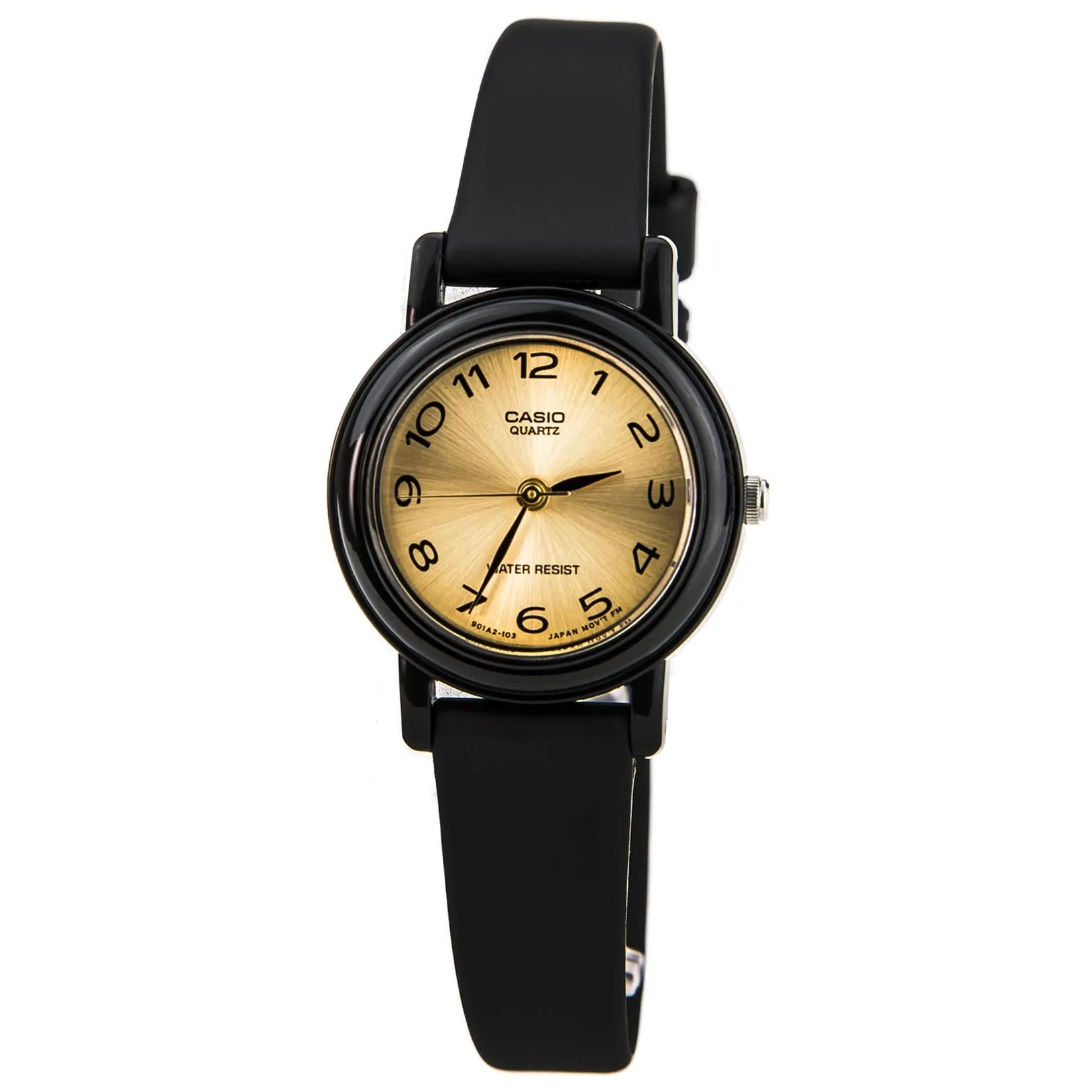Casio Women's Classic Casual Gold Tone Dial Black Resin Strap Watch | LQ139D-9B1