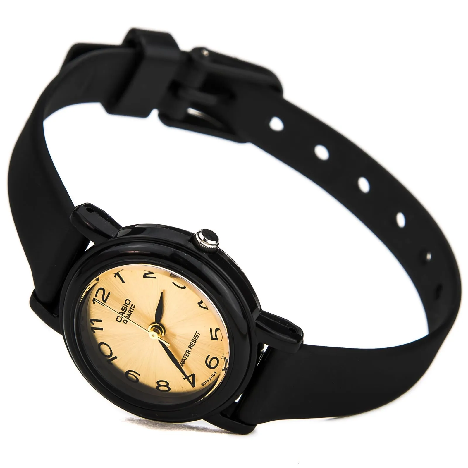 Casio Women's Classic Casual Gold Tone Dial Black Resin Strap Watch | LQ139D-9B1