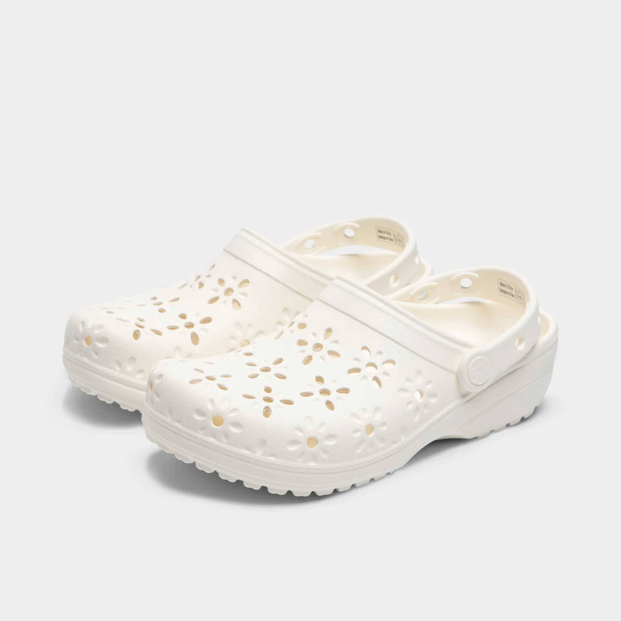 Crocs Women's Classic Floral Cut Out Clog / Chalk