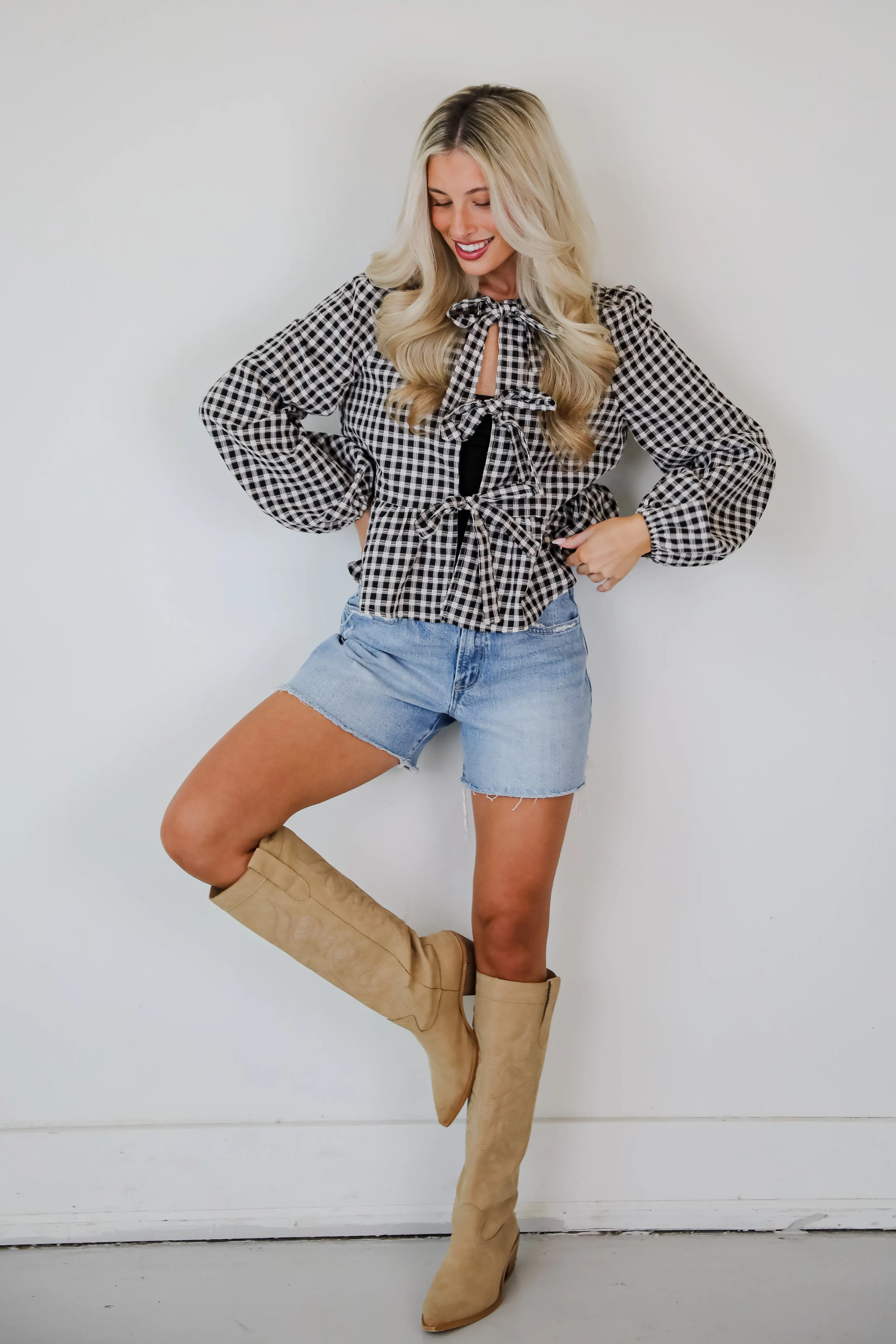 Cutest Intentions Black Gingham Bow Blouse