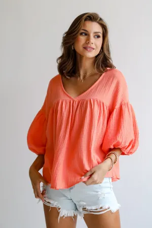 FINAL SALE - Cute Always Coral Linen Babydoll Blouse