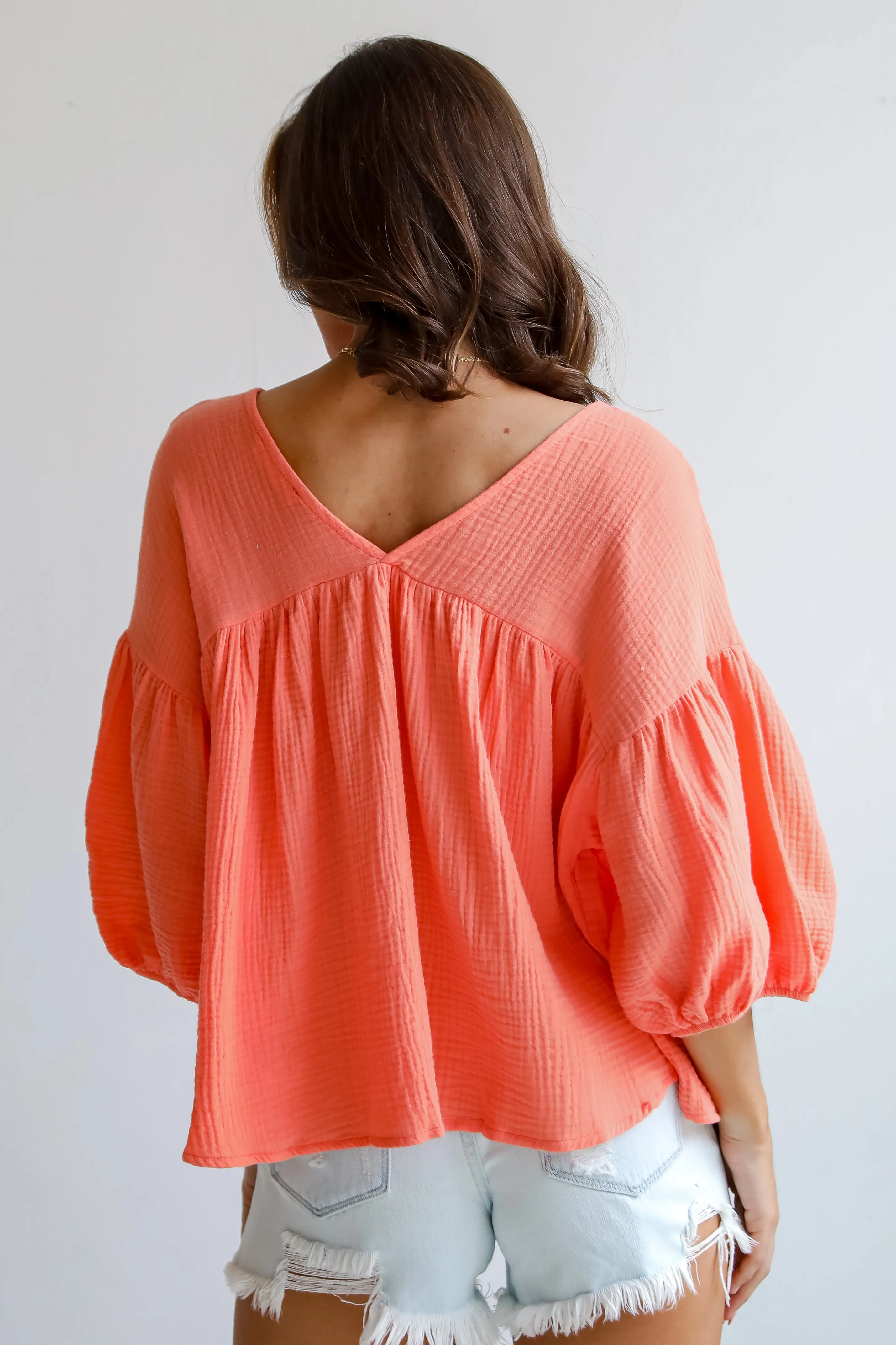 FINAL SALE - Cute Always Coral Linen Babydoll Blouse