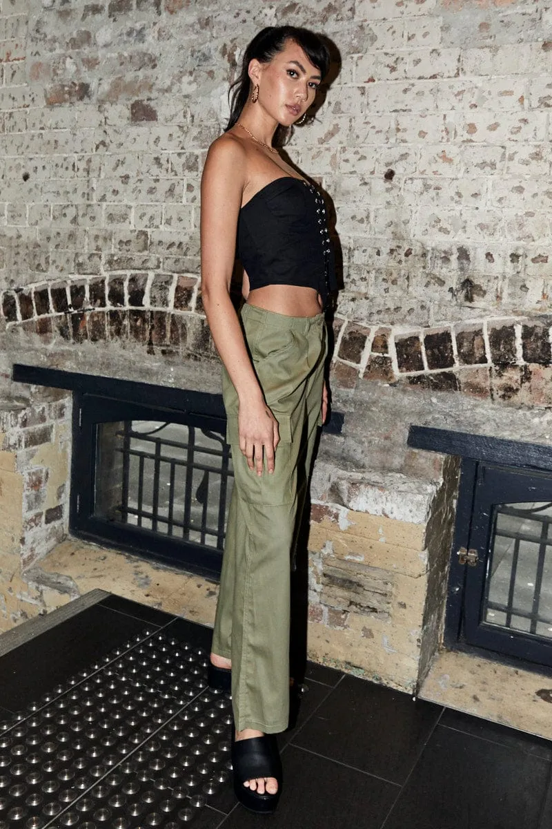 Green Cargo Pants Relaxed Wide Leg