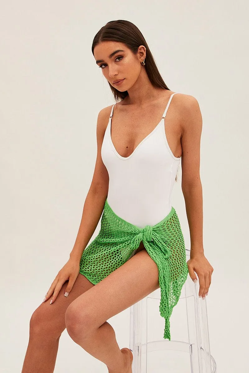 Green Floral Crochet Beach Cover Up Sarong