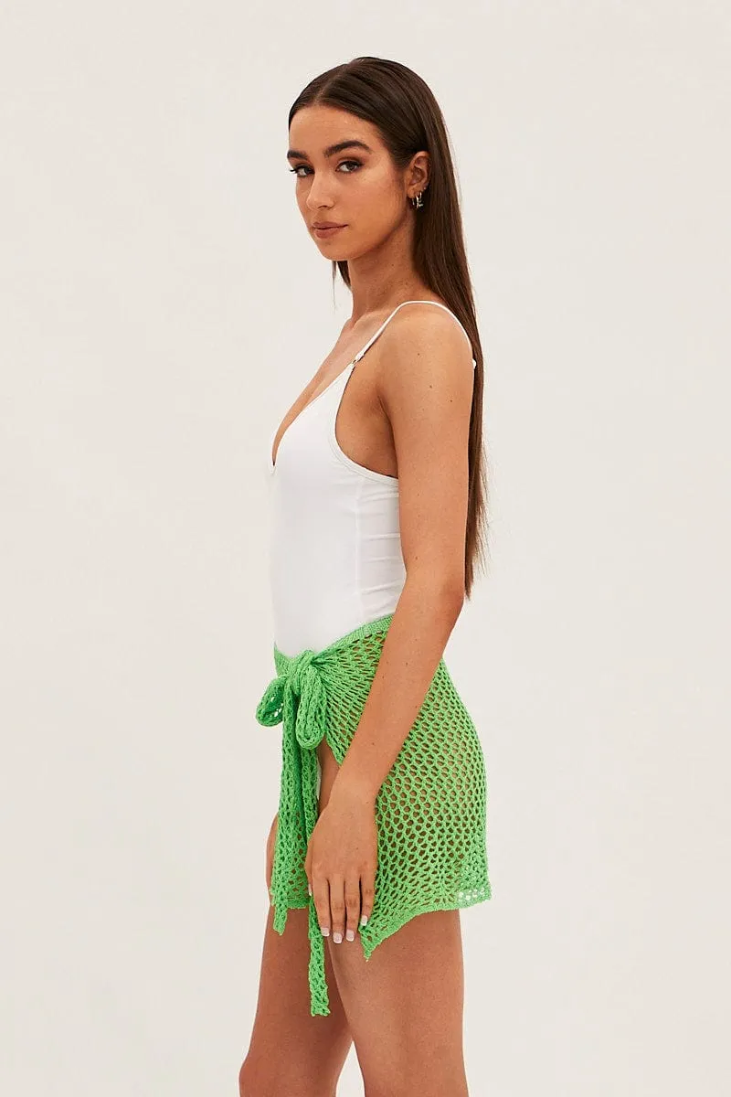 Green Floral Crochet Beach Cover Up Sarong