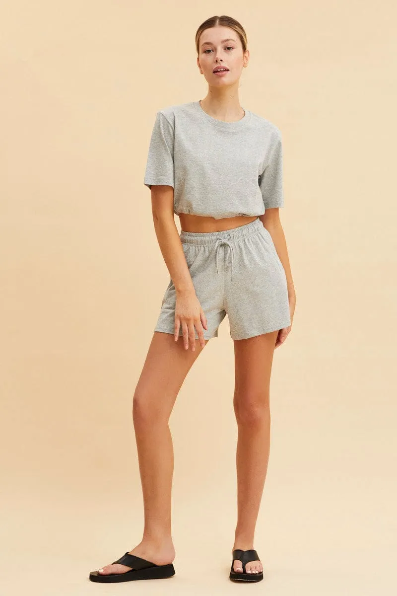 Grey Relaxed Short Pull On Cotton Jersey