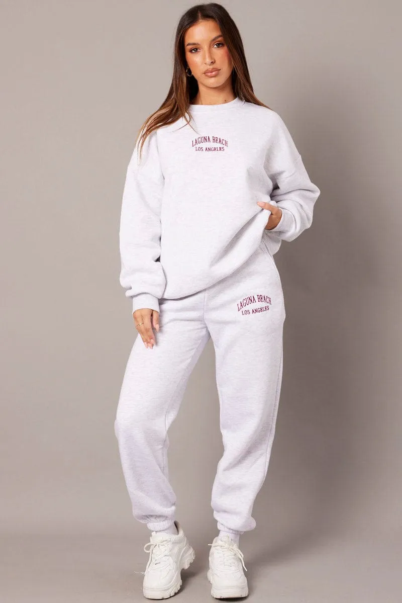 Grey Track Pants High Rise