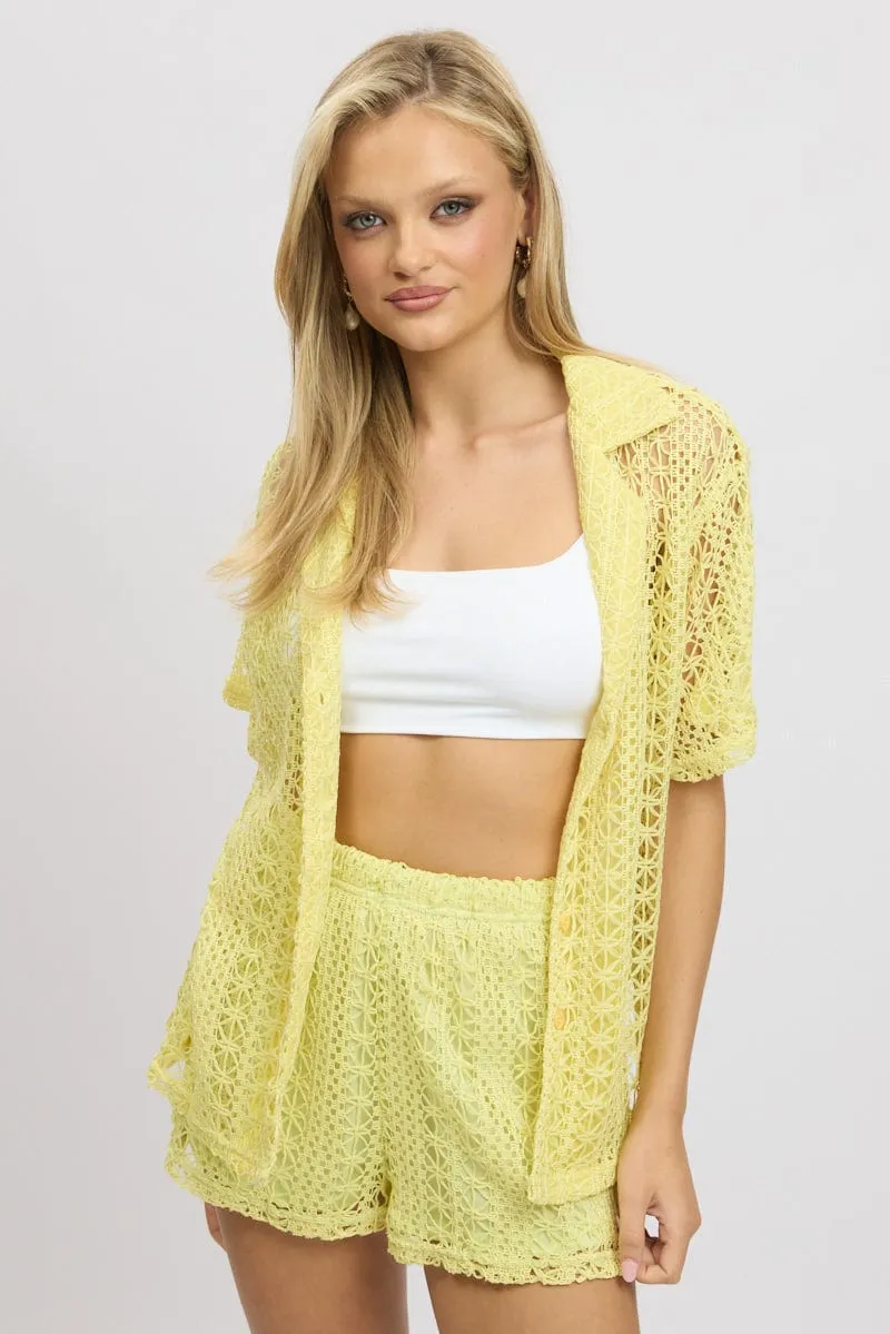Lime Crochet Collar Cardigan Short Sleeve