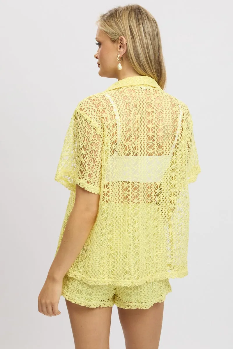 Lime Crochet Collar Cardigan Short Sleeve