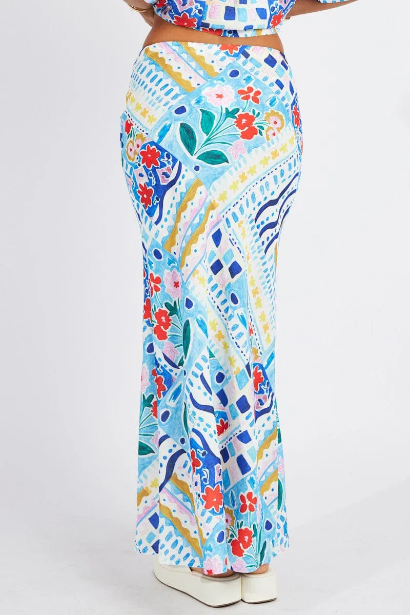 Multi Abstract Maxi Bias Skirt