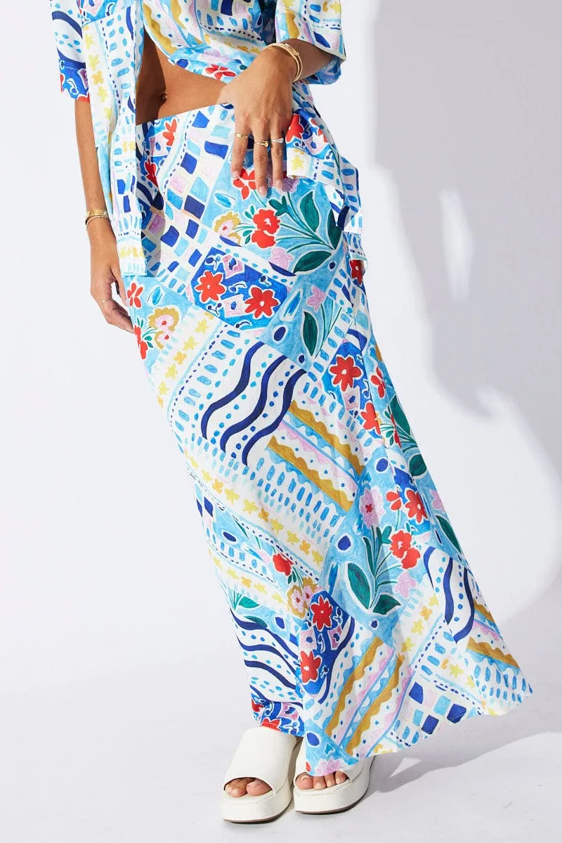 Multi Abstract Maxi Bias Skirt