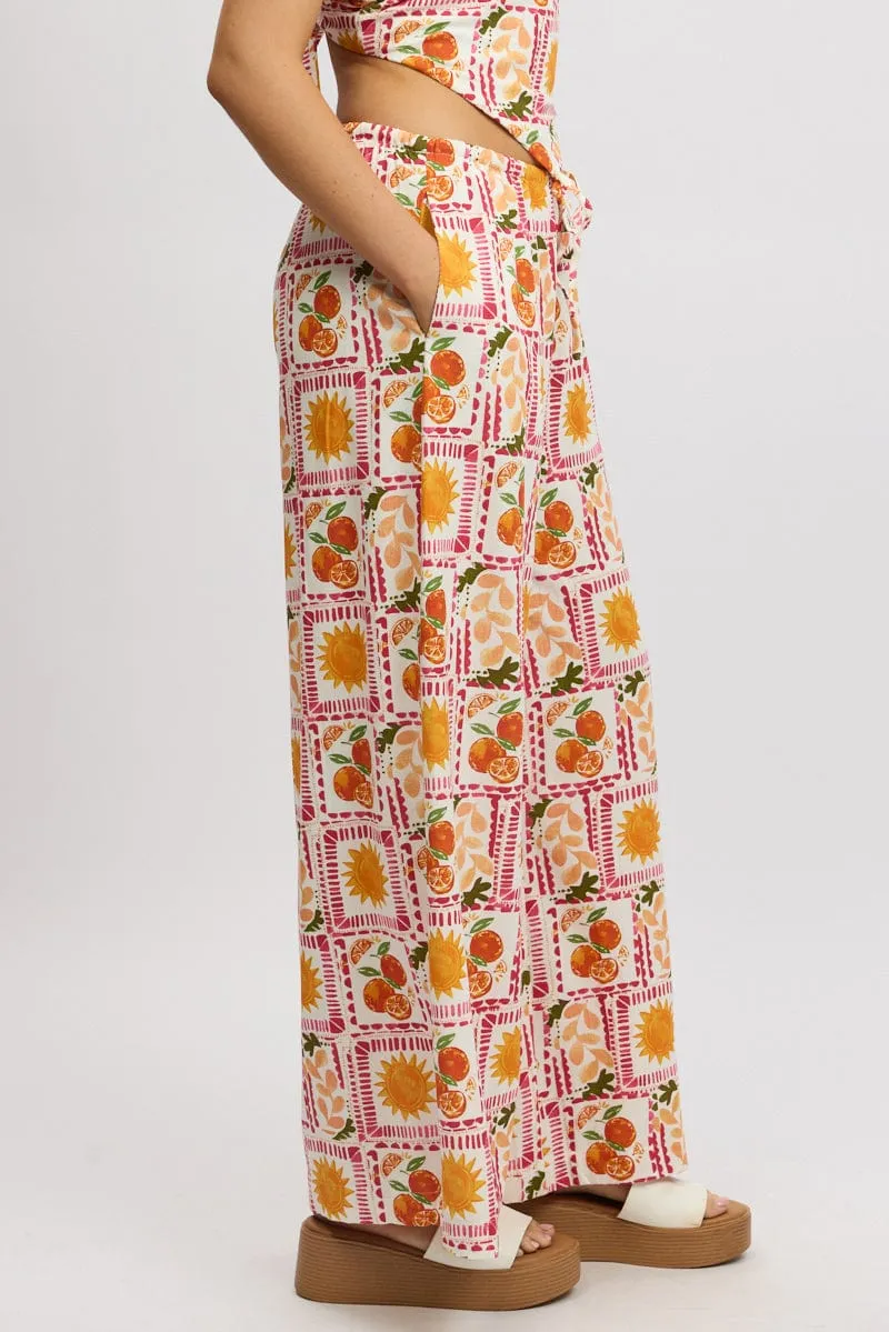 Multi Abstract Wide Leg Pants High Rise