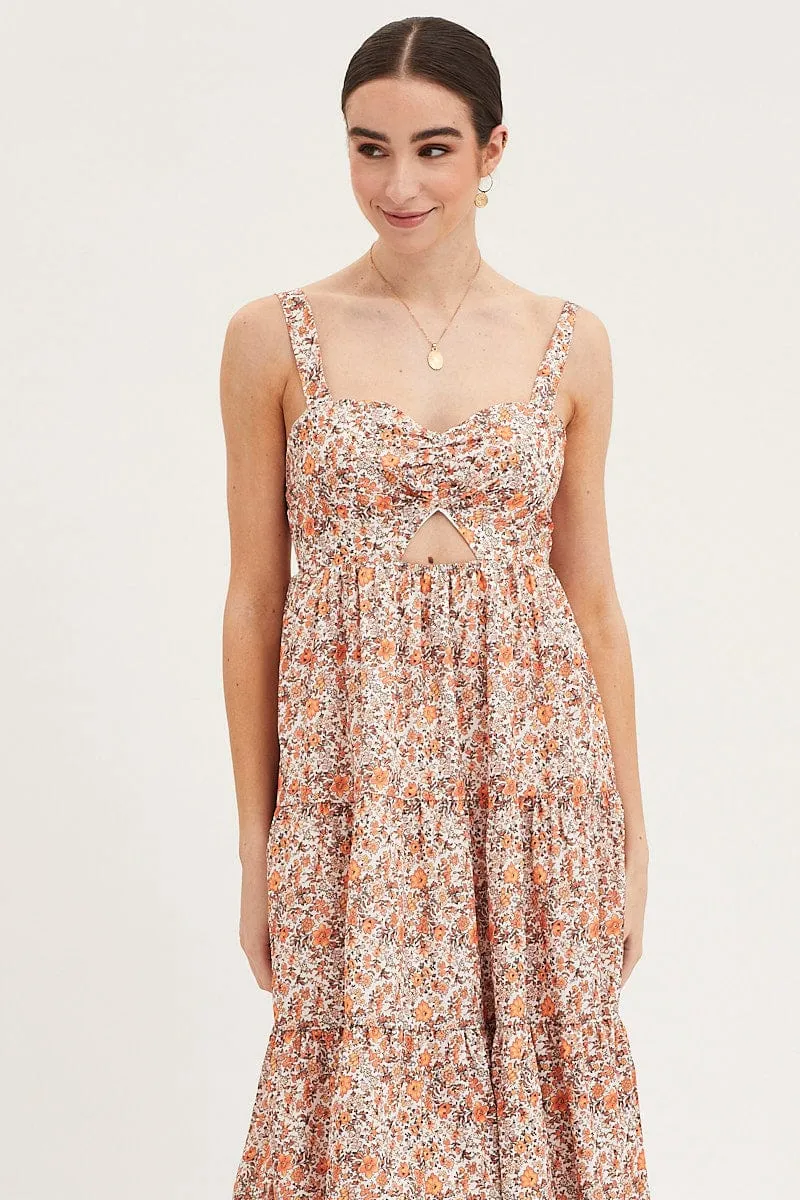 Print Cut Out Midi Dress