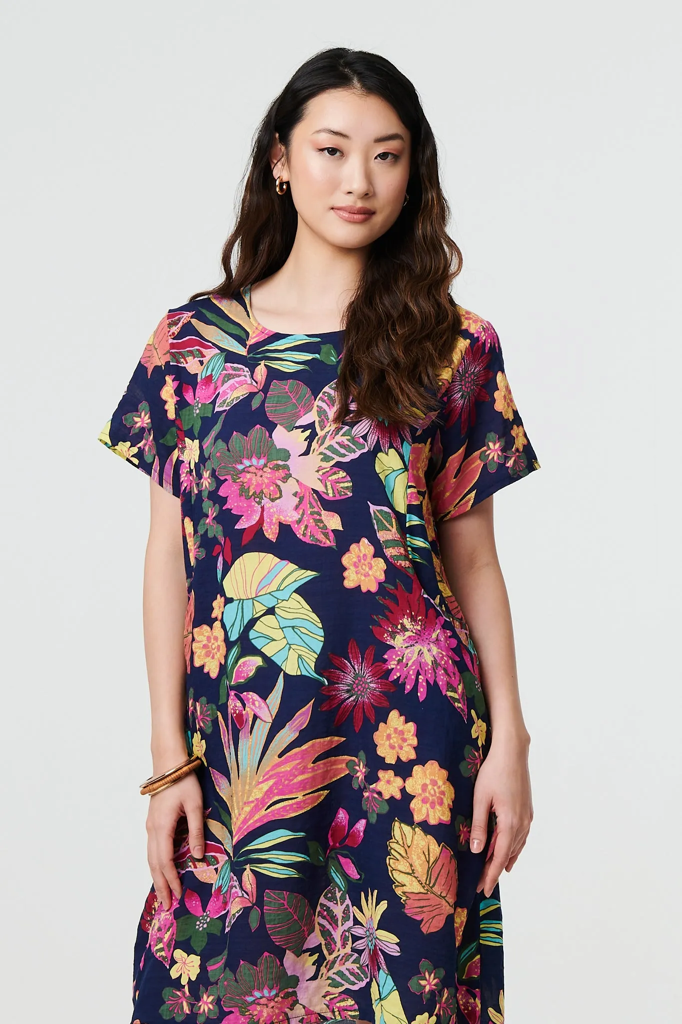 Tropical Print Knee Length Shift Dress