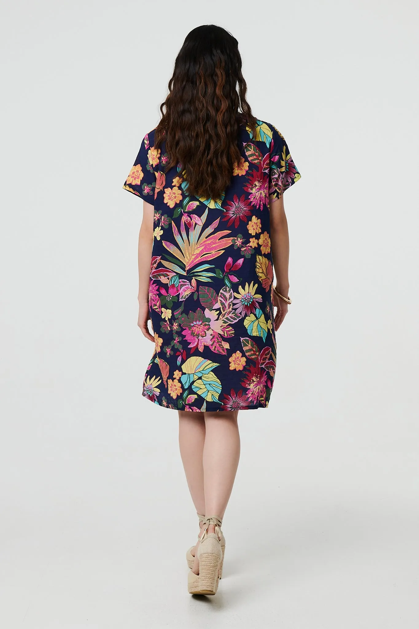 Tropical Print Knee Length Shift Dress