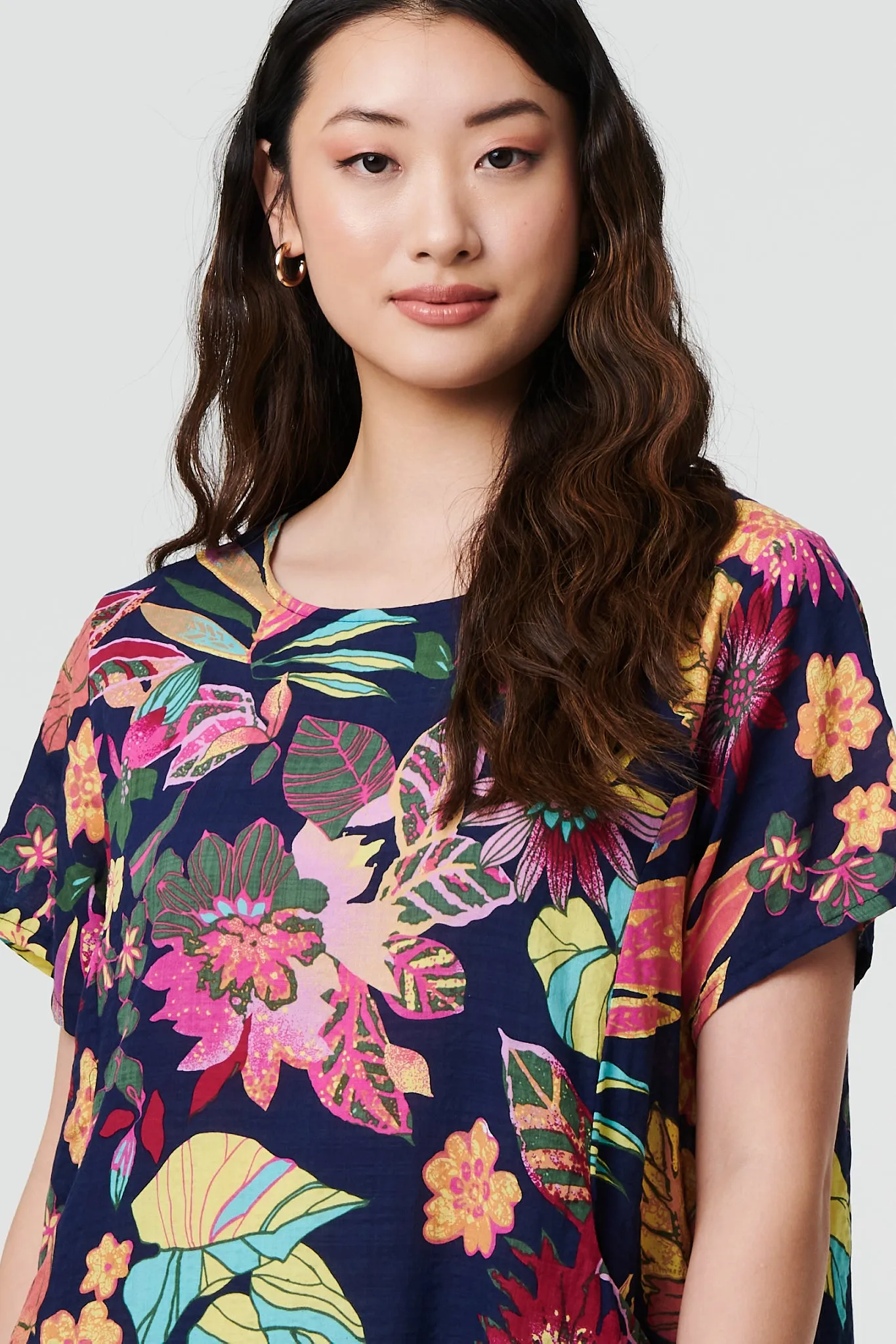 Tropical Print Knee Length Shift Dress