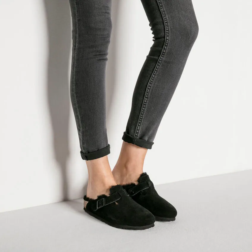 Unisex Boston Shearling Suede Leather Black Medium/Narrow
