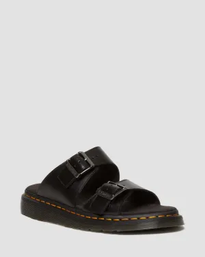 Unisex Josef Analine Leather Buckle Slide Sandals Black Analine