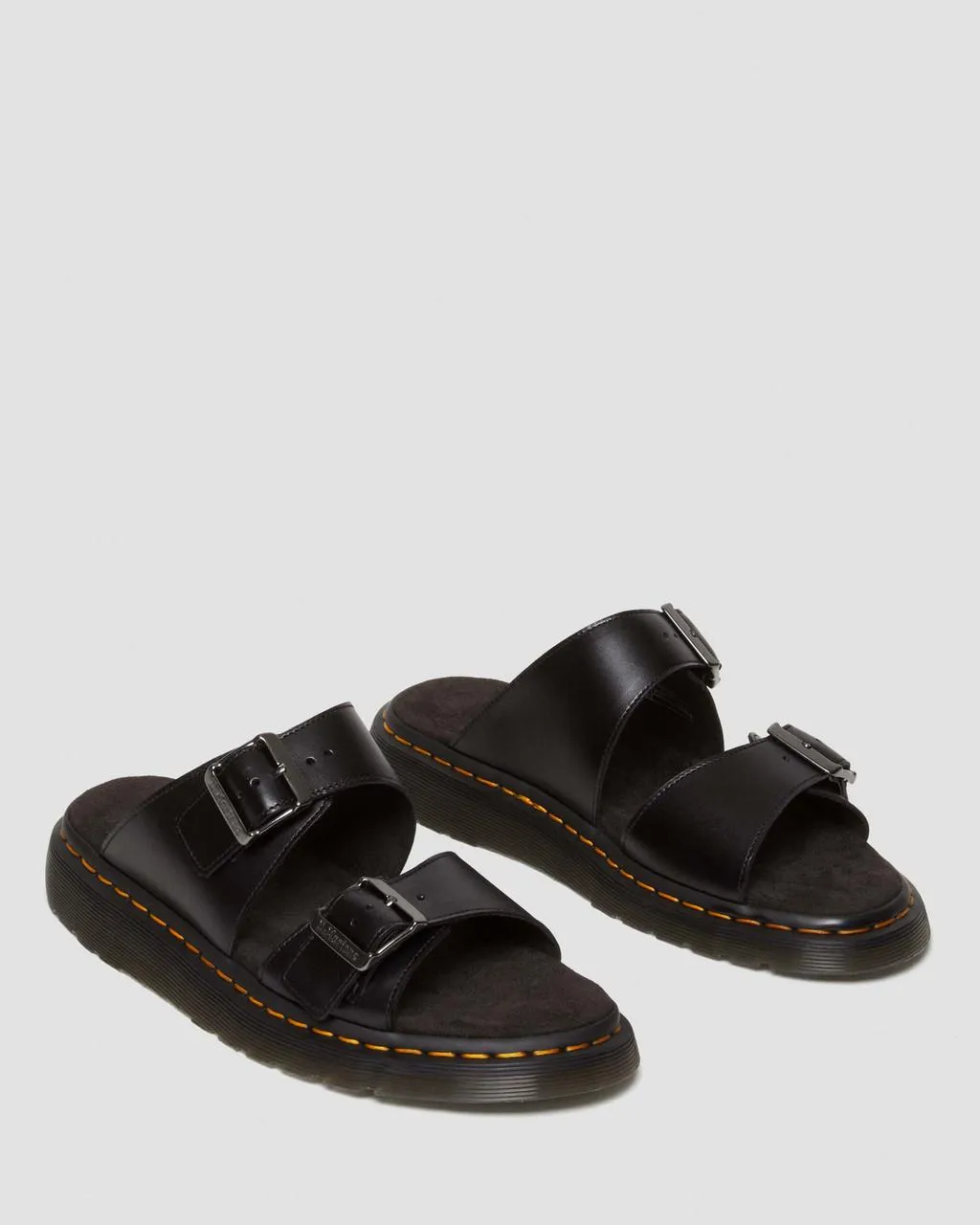 Unisex Josef Analine Leather Buckle Slide Sandals Black Analine