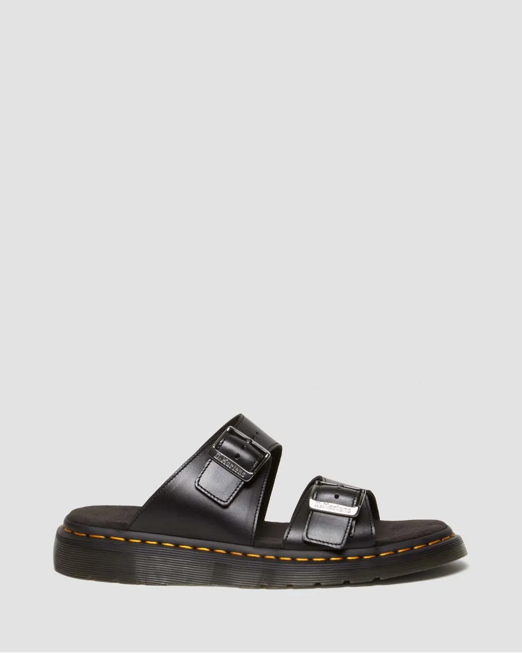 Unisex Josef Analine Leather Buckle Slide Sandals Black Analine