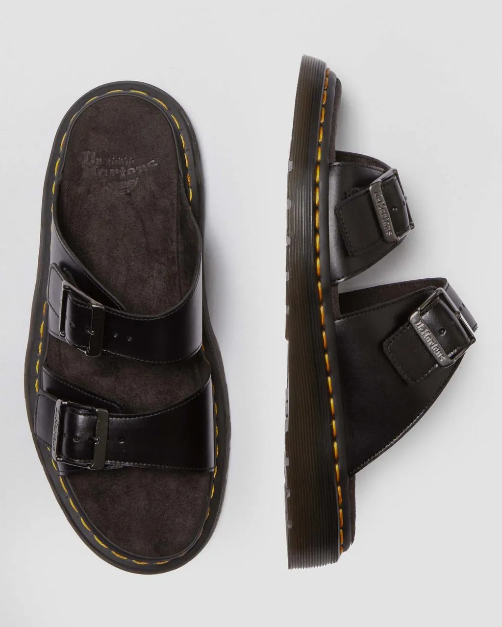 Unisex Josef Analine Leather Buckle Slide Sandals Black Analine