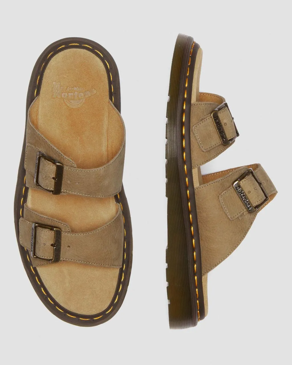 Unisex Josef Nubuck Leather Buckle Slide Sandals Savannah Tan Tumbled Nubuck