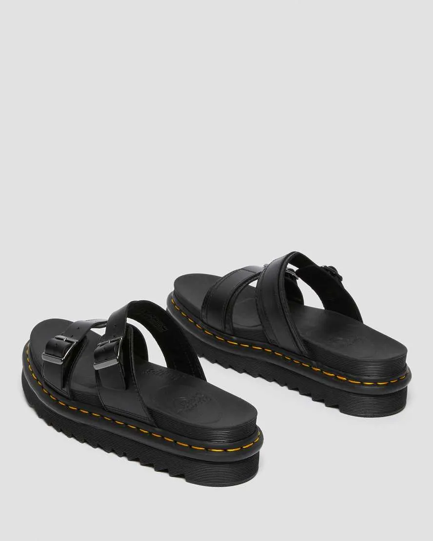 Unisex Myles Brando Leather Buckle Slide Sandals Black