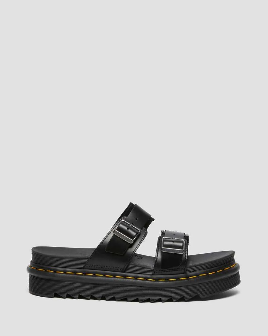 Unisex Myles Brando Leather Buckle Slide Sandals Black
