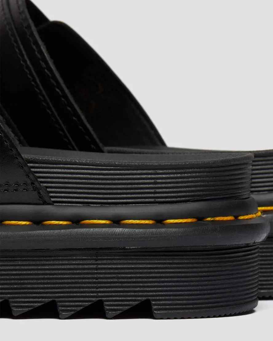 Unisex Myles Brando Leather Buckle Slide Sandals Black