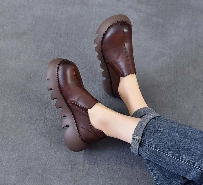 Women Spring Summer Platform Retro Leather Casual Shoes