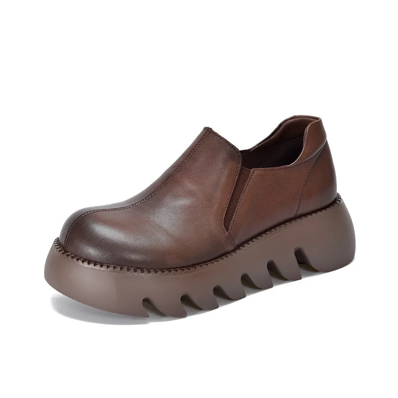 Women Spring Summer Platform Retro Leather Casual Shoes