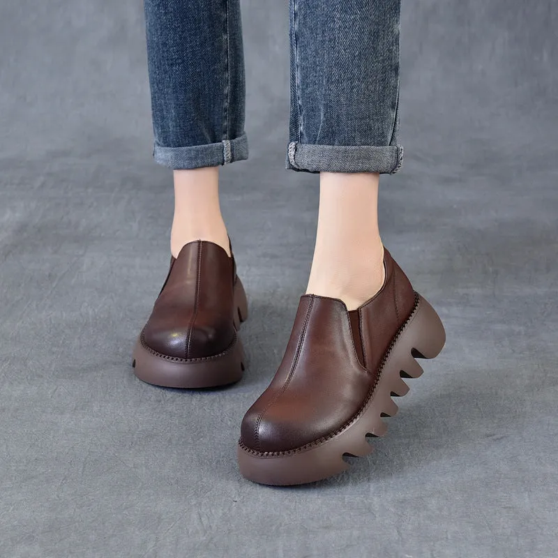 Women Spring Summer Platform Retro Leather Casual Shoes