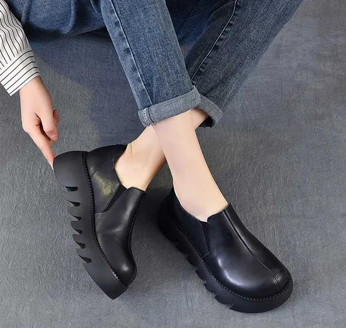 Women Spring Summer Platform Retro Leather Casual Shoes